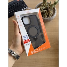 Apple Uyumlu iPhone 15 Standlı Ve Magsafe Kılıf Soocase622 Siyah