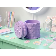 3d Baskı Kabartma Kalp Desenli Kapaklı Kalemlik - Masaüstü Organizer - Mor Çok Renkli