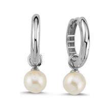 6,5 Mm Sallantılı Doğal İnci Küpe Beyaz Beyaz