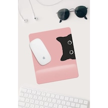 Pembe Kedi Çizimli Bilek Destekli Dikdörtgen Mouse Pad Mouse Altlığı. Mousepad