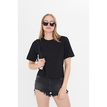 Thiff Gymwear Kadın Siyah Yuvarlak Yaka Regular Fit Normal Kesim T-shirt Tişört SIYAH