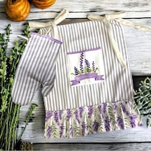 Lavanta Desen, Fırfırlı, Fırın Önlüğü Örtüsü Ve Eldiveni