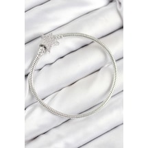 Pirinç Charm Zirkon Taşlı Yıldız Model Gümüş Renk Kadın Bileklik Çok Renkli