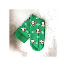 Yeşil Yılbaşı Temalı Noel Baba Desenli Çorap Yeşil