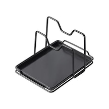 Siyah Tencere Kapağı Rafı Evrensel Havalandırma Yüksek Mukavemetli Büyük Mutfak Tezgahı Gereçler Depolama Organizatör Restoran İçin Siyah