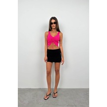 Leyla Sanat Sanata Yeni Bir Bakış Açısı Ön Büzgülü Crop Bluz FUŞYA