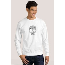Kuru Kafa Baskılı Beyaz Erkek Örme Sweatshirt (528607639)