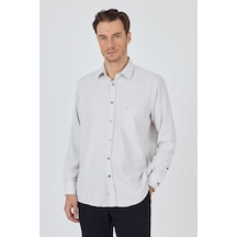 İmza Uzun Kol Desenli Armürlü Sert Yaka Cepli Pamuklu Classic Comfort Fit Gömlek 1004250174 Bej