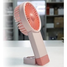 Şarjlı Mini El Fanı Standlı Çantaya Kemere Asılabilir, 3 Modlu Güçlü Serinletici Vantilatör Pervane Pembe Acı Kahverengi