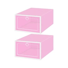 Pembe 2 Adet Ayakkabı Kutusu Kalp Çekme Halkası İle Kolay Montaj Plastik Çekmece Tipi Ayakkabı Kutusu Ev Depolama Pembe