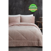 Evlen Home Sherpa Çift Taraflı Yorgan Seti Uyku Seti Yumuşak Günlük Wellsoft Çift Kişilik 3 Parça Pudra Pudra