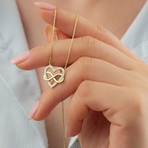 925 Ayar Zirkon Taşlı Sonsuzlu Kalp Gold Kadın Gümüş Kolye