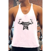 Bluu Muscleg Gym Fitness Tank Top Sporcu Atleti Beyaz