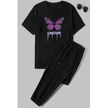 Uyguntarz Unisex Dream Butterfly 2'li Eşofman Takımı Siyah