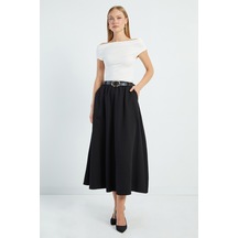 Fullamoda Beli Kemerli Maxi Boy Etek Siyah
