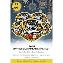 24'lü Hayırlı Bayramlar Etiket Seti Parlak Sticker Çok Renkli