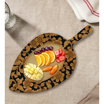 Bk Gift Retro Motif Tasarımlı Yaprak Şeklinde Doğal Ahşap Servis Ve Sunum Tabağı Model 17