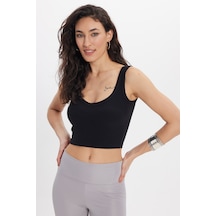 Tudors Kadın Slim Fit Dar Kesim Pamuklu Kolsuz Askılı Siyah Crop-50683