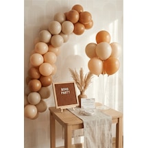 Boho Toprak Tonları Süsleme Deluxe Set Kahve Keçe Yazı Panosu Standlı Pompa Balon Zincirli 7 Li Şeffaf Balon Standlı 1 - 12 Yaş