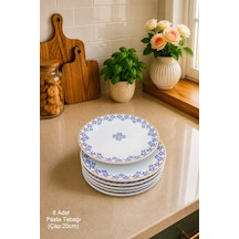 Ottoman 6 Kişilik Seramik Pasta Tatlı Tabağı Takımı - 20cm Mavi