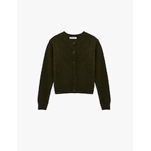Koton Slim Fit Saç Örgüsü Dokulu Düğmeli Bisiklet Yaka Triko Hırka Yeşil 6wal90051ıt Yeşil
