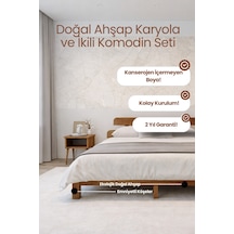 Renazzo Lotus New Masif Ahşap Karyola Ve 2 Adet Komodin Ceviz 140x200 Ceviz - 140 X 200
