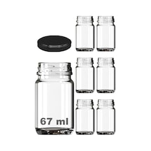 67 Ml Şeffaf Shot Kavanoz 67 Cc Konserve Metal Siyah Kapaklı Cam Kavanoz 6 Adet Tek Renk