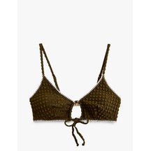 Koton Önden Bağlama Detaylı Dokulu Kroşe Detaylı Bikini Üstü Haki 6sak10196mm