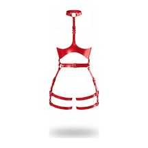 İkikareshop Kırmızı Harness Takım Deri Tokalı Boyun Detaylı - Brf1386 Çok Renkli