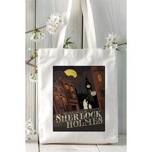 Art Hediye Sherlock Holmes Baskılı Bez Çanta Omuz Çantası Kişiye Özel Desen 1 Çok Renkli