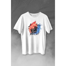Fire Meteor Basketball Ateş Topu Baskılı Tişört Unisex T-shirt 001