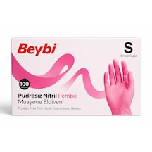 Beybi Nitril Pudrasız Muayene Eldiveni Pembe Small 100'lü