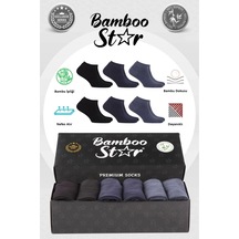 Bamboo Star Bambu Erkek Patik Düz Asorti Çorap Dikişsiz Premium Kutulu 6'lı 2 Siyah - 2 Lacivert - 2 Füme Siyah Lacivert Füme