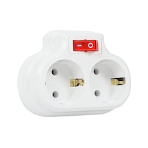 2'li Anahtarlı Golyat, İkili Topraklı Priz Çoklayıcı Fiş, Beyaz Renk, 16a 250 Volt, Max 3600 Watt Beyaz