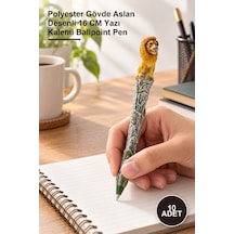 10 Adet Tükenmez Kalem Polyester Gövde Aslan Desenli 16 Cm Yazı Kalemi Ballpoint Pen -