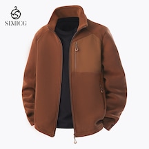 Erkekler İçin Yeni Dik Yakalı Kalınlaştırılmış Dış Mekan Sıcak Polar Ceket Kahverengi