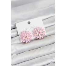 Pembe Renk Kristal Taşlı Çiçek Model Kadın Küpe Renkli