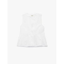 Koton Pamuklu V Yaka Peplum Düğme Detaylı Kolsuz Poplin Bluz Kırık Beyaz 5sak60442pw Ekru