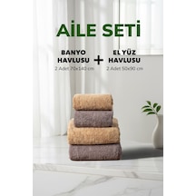 4 Lü Çizgili Fume Kahve Bej Aile Seti Yumuşak Pamuk El Yüz Banyo Havlu Seti 50x90 Cm 70x140 Cm Renklı