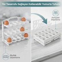 3 Katlı Fonksiyonel Buzdolabı Kapak İçi Yumurta Düzenleyici - 30 Yumurta Kapasiteli Açık Ahşap