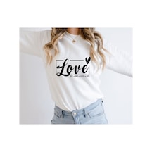 Magors Stıl-x Sevgililer Gününe Özel Love Baskılı Oversıze Bisiklet Yaka Pamuklu Sweatshırt Beyaz