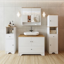 Oval Lavabolu Mdf 100 Cm Çekmeceli Banyo Dolabı Atlantik Çam - Beyaz