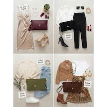 D&s Accessories Kadın Suet Clutch Şık El Çantası Haki