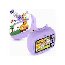 Çocuk Kamerası Zürafa Tasarımlı Anında Baskı Özellikli Dijital Fotoğraf Makinesi, 2,4 İnç Ips Ekranlı 1080p Video Kayıtlı Kamera, Cmr90 Mor