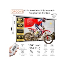 Groove Vizio Pro 100 Inch Blackout Işık Geçirmez Elektrikli Otomatik Kumandalı Projeksiyon Perdesi 220x125cm +motorlu+canlı Renkler+göz Koruması+leke Tutmaz Projector