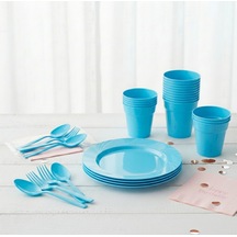 Mavi Renkli Plastik Parti Takımı / Parti Seti - Bardak 25 Adet ,çatal 25 Adet ,tabak 6 Adet ,kaşık 25 Adet-