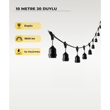 10 Metre 20 Duy E27 Dış Mekan Led Zincir Aydınlatma Bahçe, Kafe Ve Organizasyon Işık Seti Ampulsüz Siyah