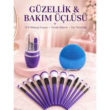 Kadın Makyaj Ve Kişisel Bakım Seti 12 Parça Makyaj Fırçası Silikon Yüz Temizleyici Manikür Pedikür Tırnak Seti - Lisinya