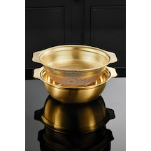 Morponi Gold Paslanmaz Çelik Karıştırma Kabı Ve Süzgeç 2'li Lüks Set 27 Cm Gold