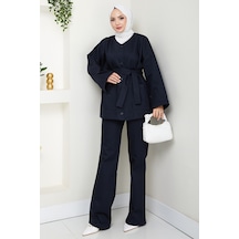 Kemerli Ceket Pantolon Gabardin Takım 1557 - Lacivert Lacivert